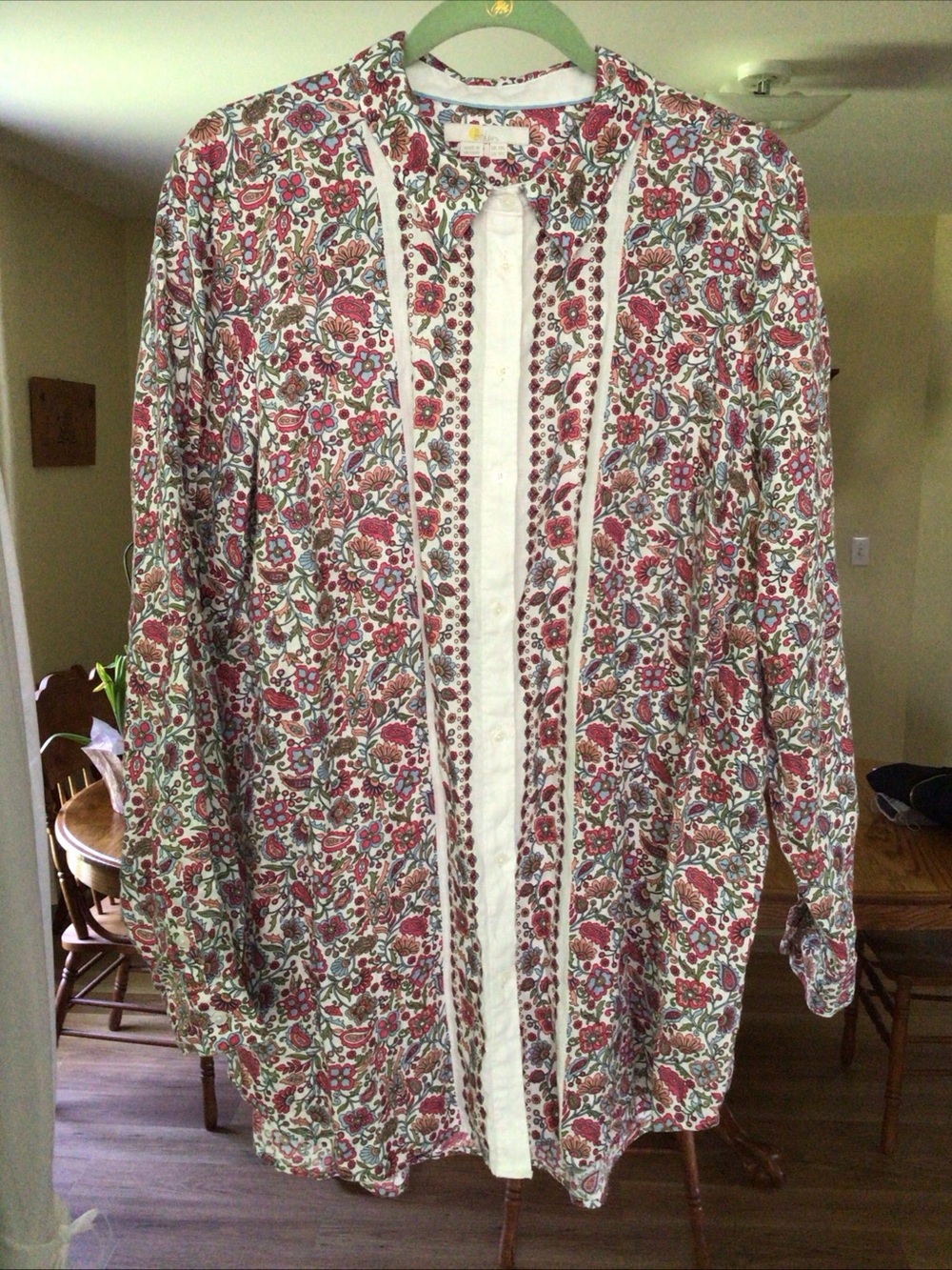 Boden Floral Button-Front Tunic/Dress Linen Curved Hem 14L